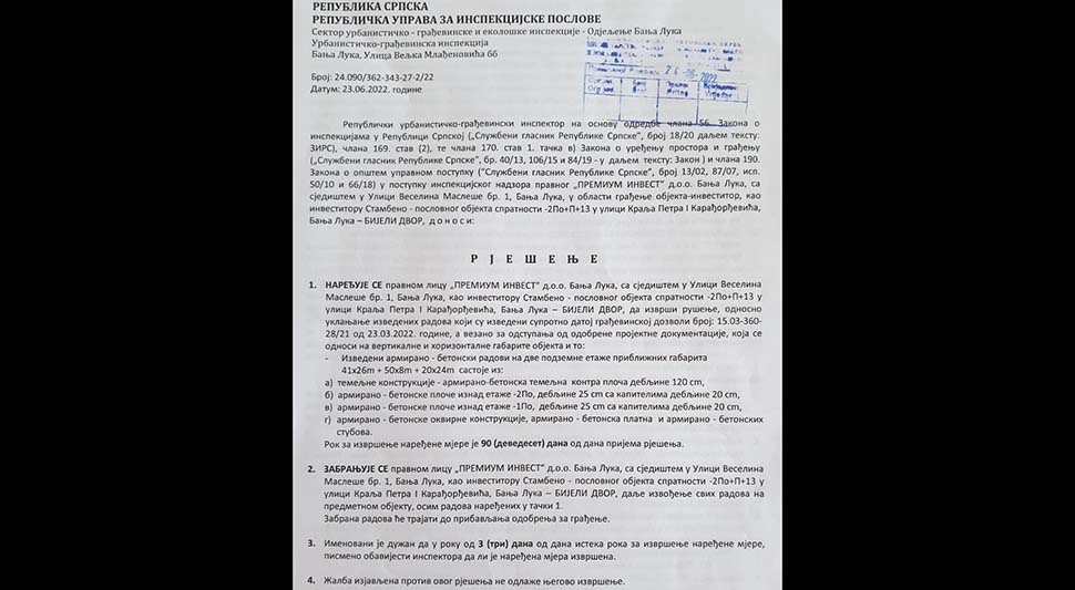 Inspekcija naredila rušenje