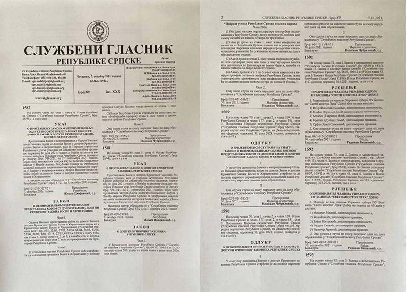 Ukazom Željke Cvijanović od srijede Inckov zakon prestaje da važi u RS